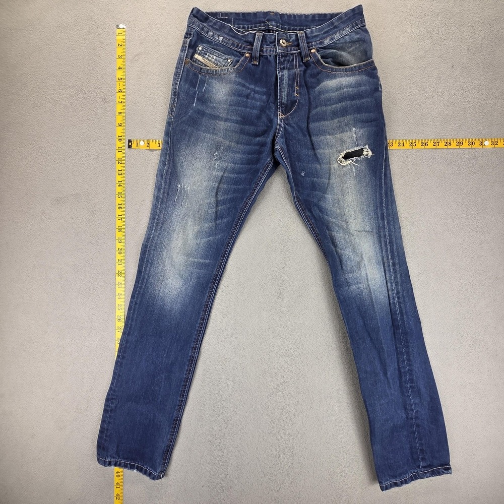 Diesel Jeans Mens 31x34 Blue Thavar Altered‎ Hem Slim Skinny Zip Fly 0810L